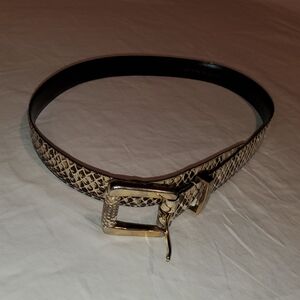 Snakeskin Pattern Belt with Gold Buckle
